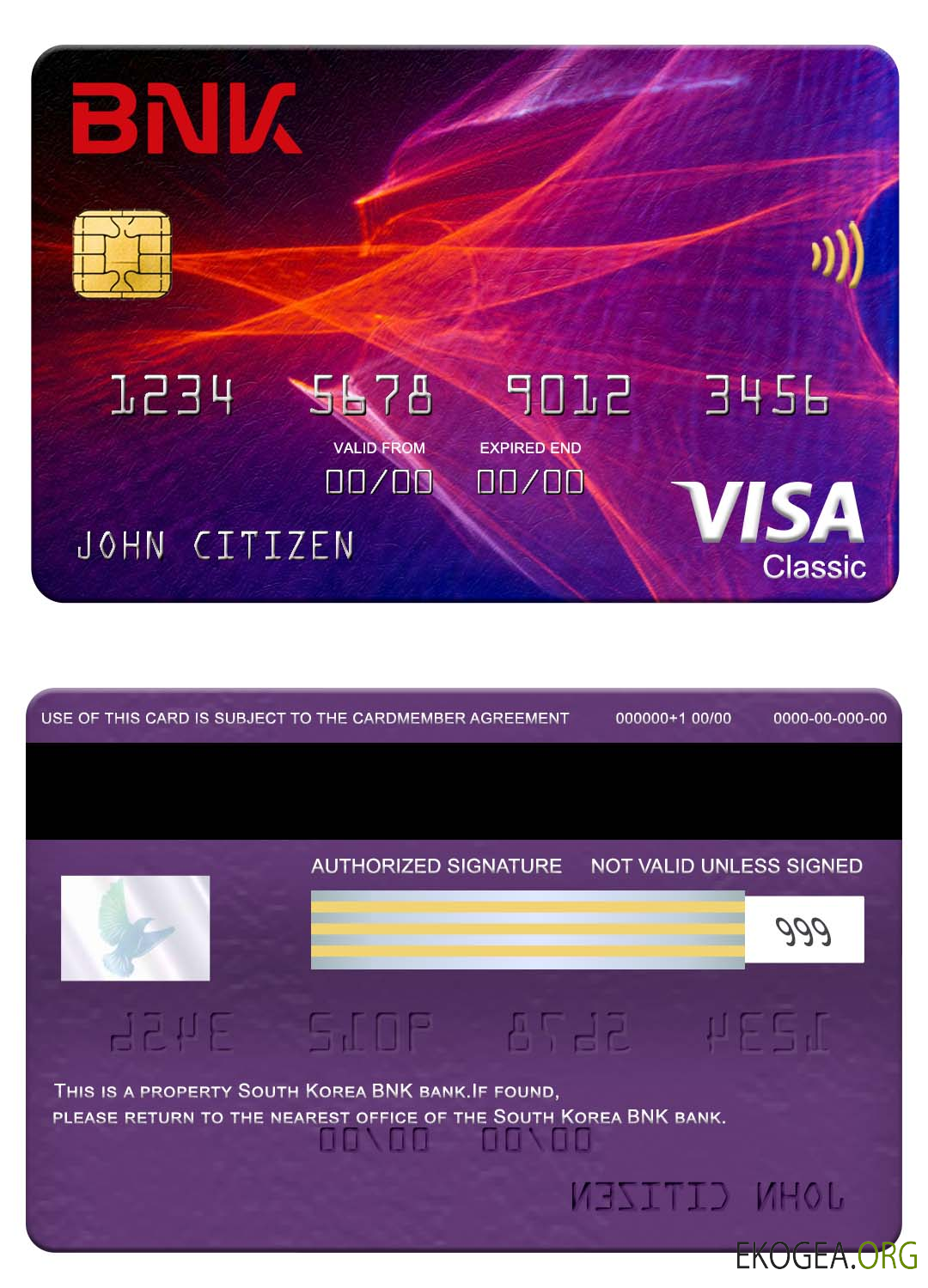 Carte visa classique de la banque BNK de Corée du Sud